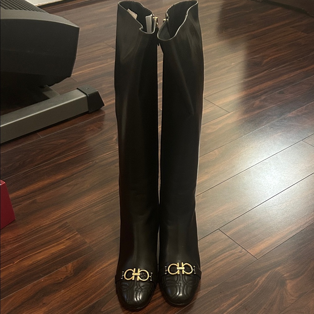 Salvatore Ferragamo Black Over the Knee Boots
